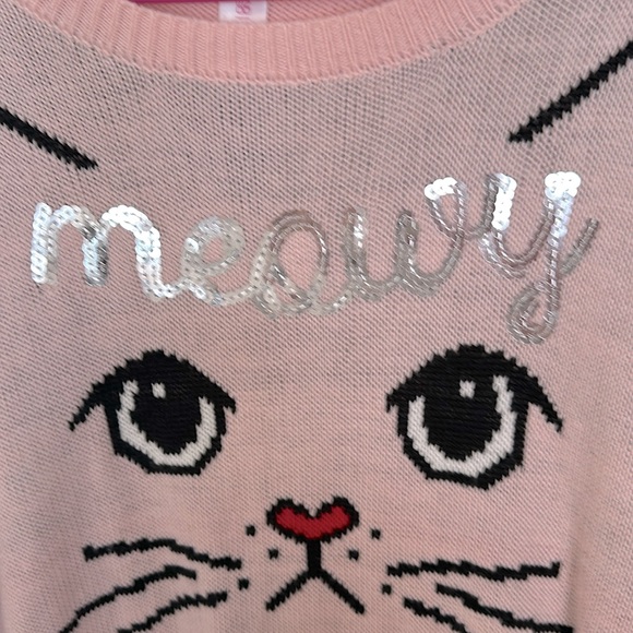 Juniors Christmas Cat Sweater Light Pink XXL (2XG) 19 Sequins & Pom Poms - Picture 5 of 8
